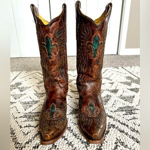 Corral Brown Leather & Turquoise Inlayed Ladies Boots
